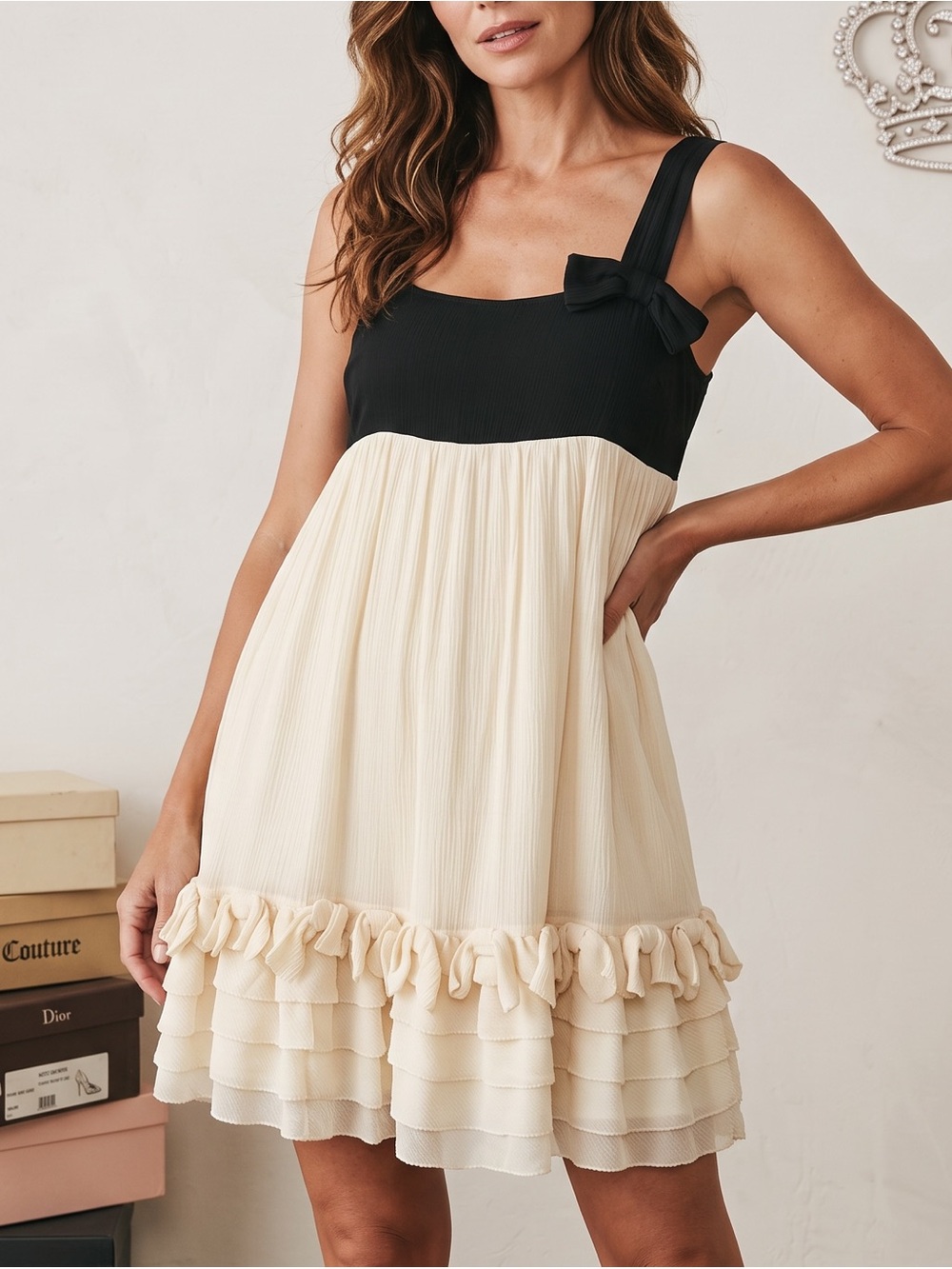 Vintage Juicy Couture Silk Pleated Babydoll Mini Dress Ruffle Bow Y2K XS